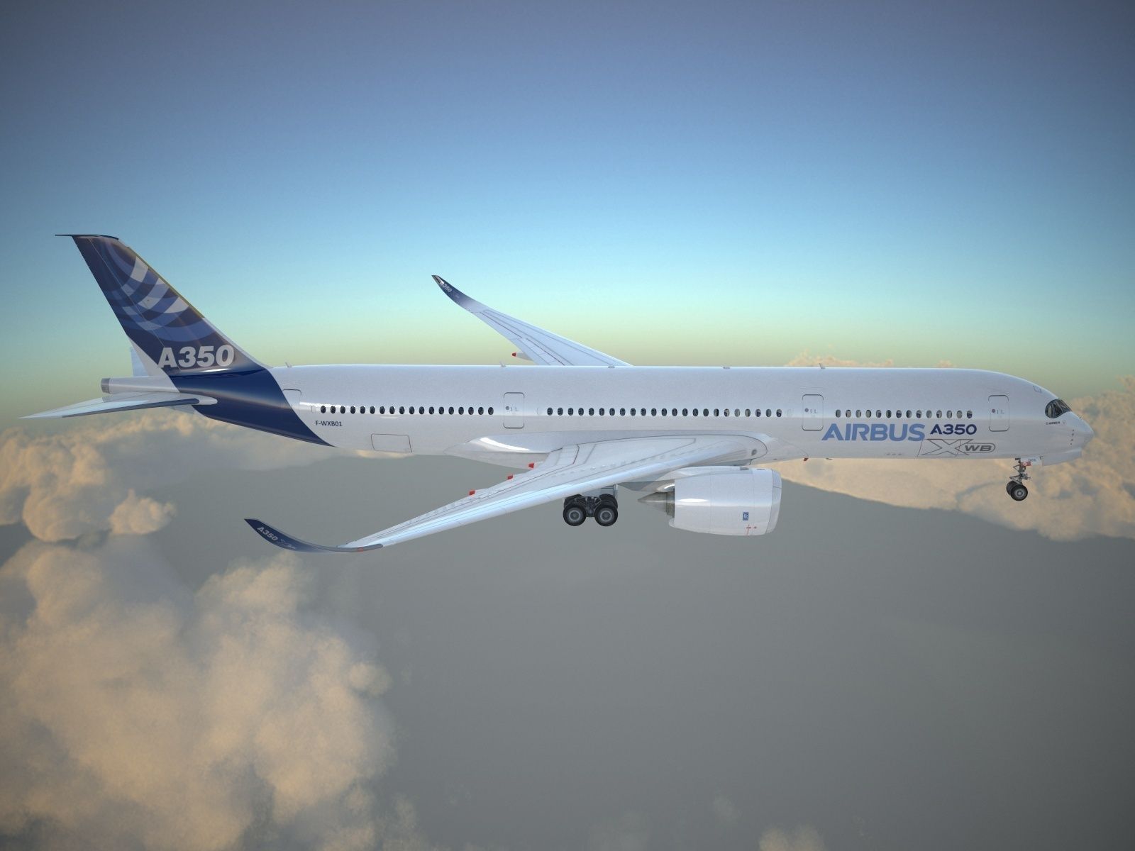 Airbus A350 900 with interior 3D model_1