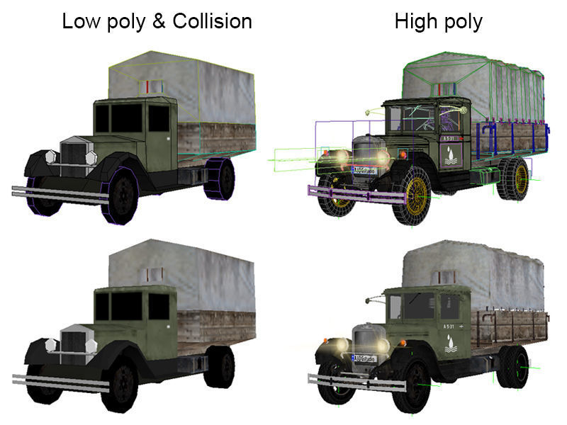 Zis 5 old truck with canvas cover Low-poly 3D model_14