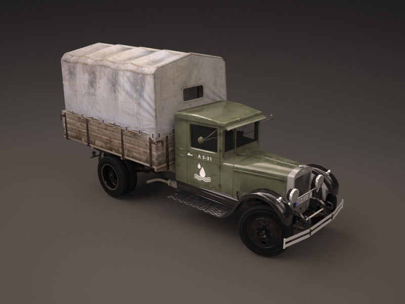 Zis 5 old truck with canvas cover Low-poly 3D model_1