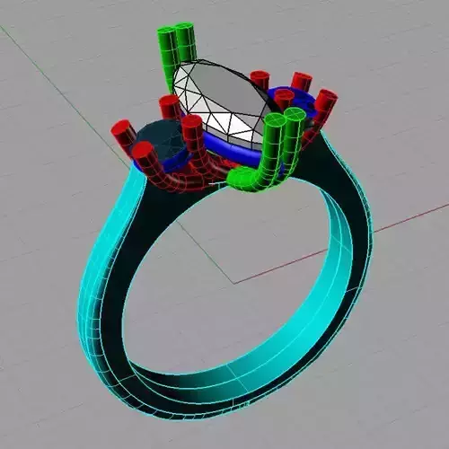Three Stone trellis Diamond Engagement ring 3D print model