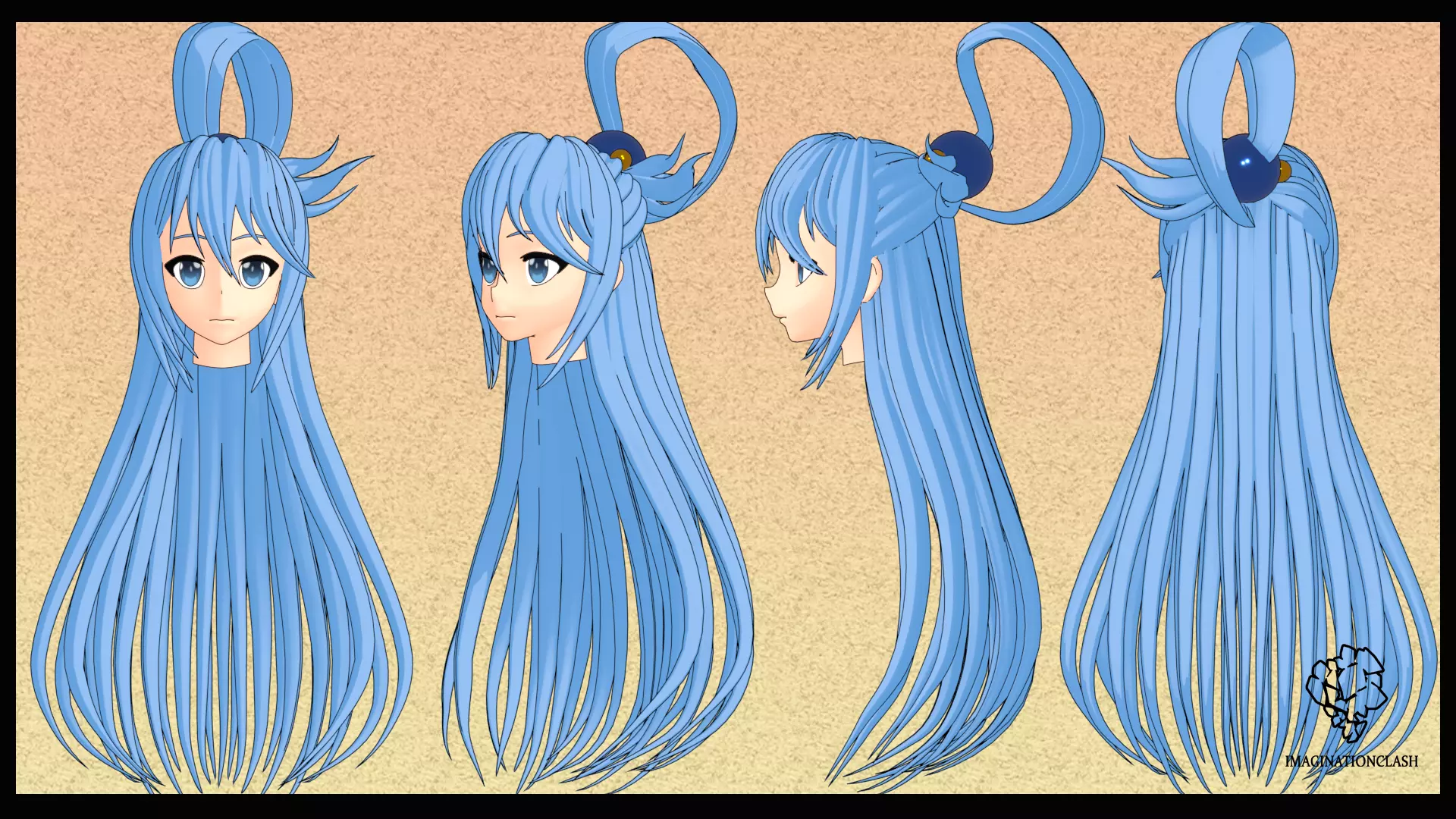 Aqua Hairstyle bust 3D model_0