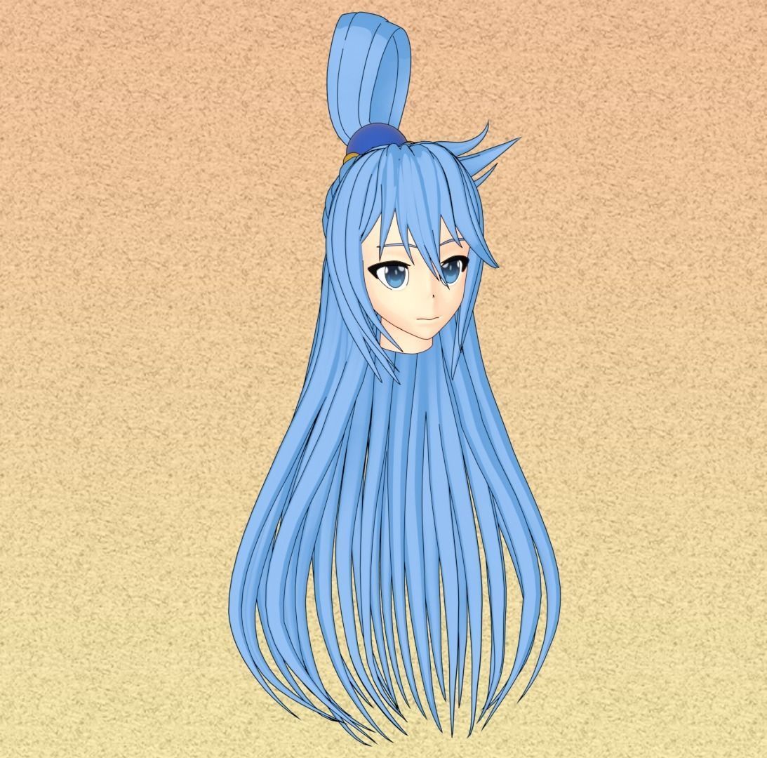 Aqua Hairstyle bust 3D model_2