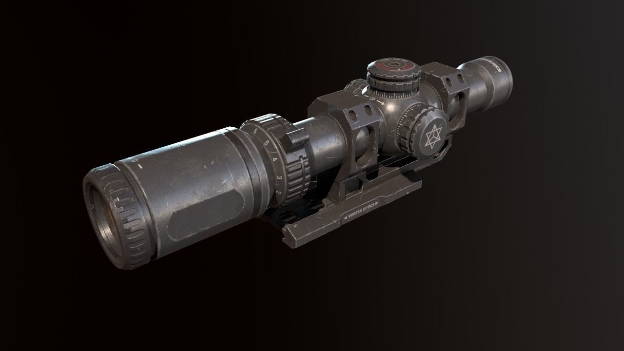 Sight PBR game ready Low-poly 3D model rifle scope Low-poly 3D model_3