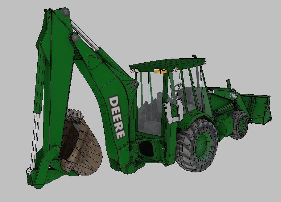 Farm Tractor Deere 310E 3D lowpoly model Low-poly 3D model_4