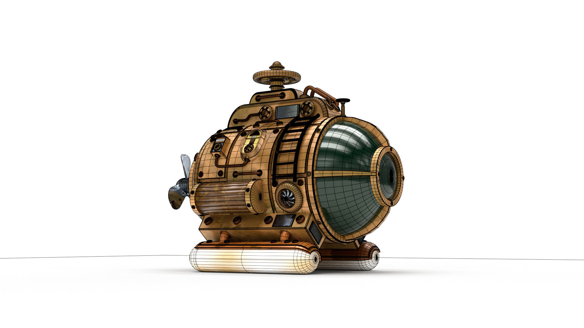 Steampunk Submarine 3D model_13