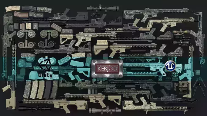 Modular Combat Rifle-All Variants 3D Model Collection