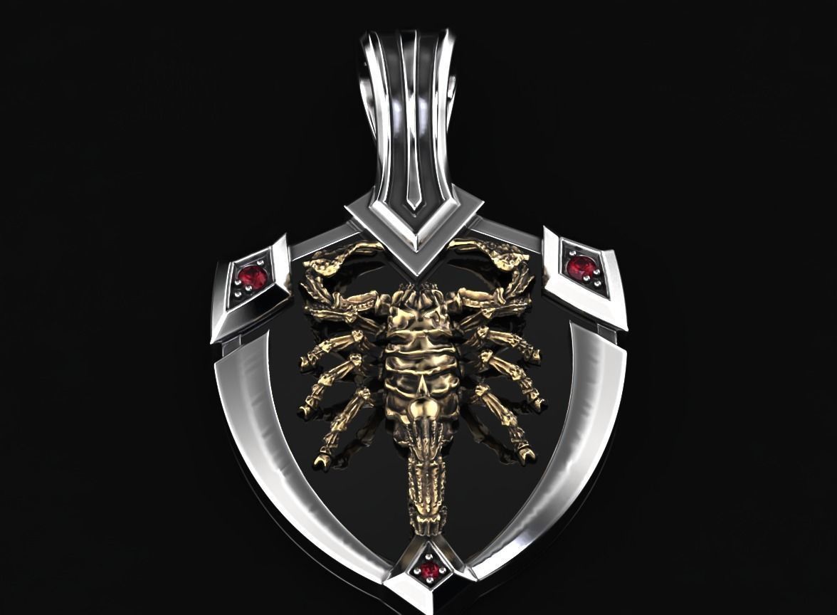 Stylish pendant shield and scorpion 505 3D print model_2