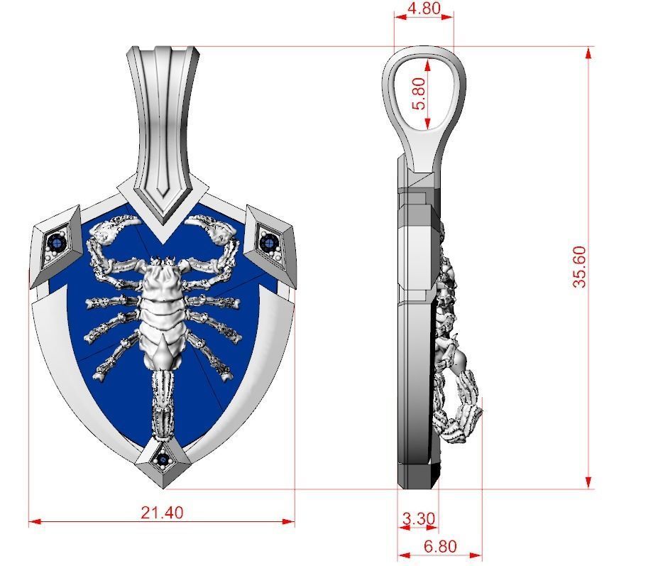 Stylish pendant shield and scorpion 505 3D print model_11