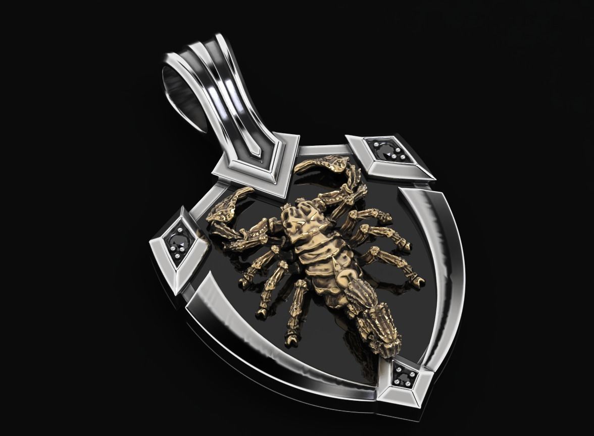 Stylish pendant shield and scorpion 505 3D print model_4