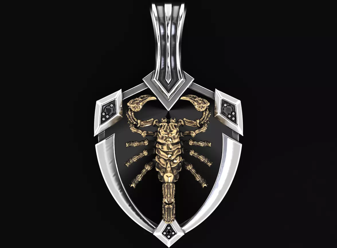Stylish pendant shield and scorpion 505 3D print model_0