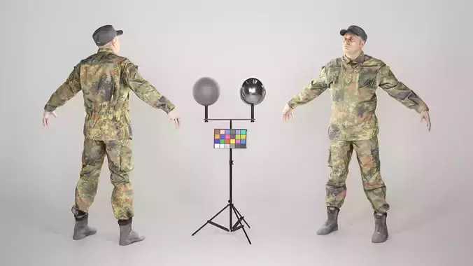 Soldier in German military uniform in A-pose 96 Low-poly 3D model