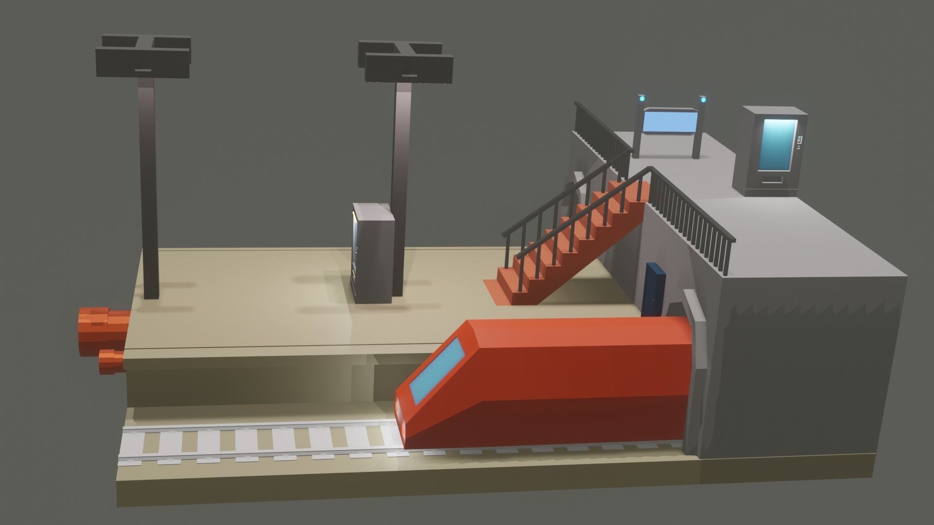LowPoly SubwayStation Ue4 GameDev Unity Low-poly 3D model_9