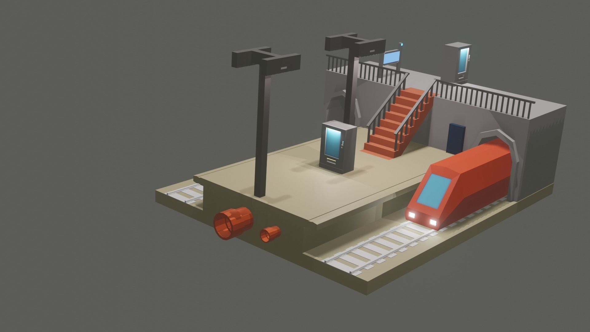 LowPoly SubwayStation Ue4 GameDev Unity Low-poly 3D model_1