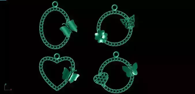 4 NECKLACES four heart shaped ornaments 3D print model
