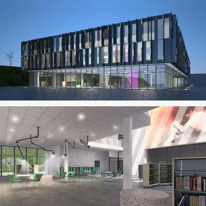 Cultural center building Low-poly 3D model_0