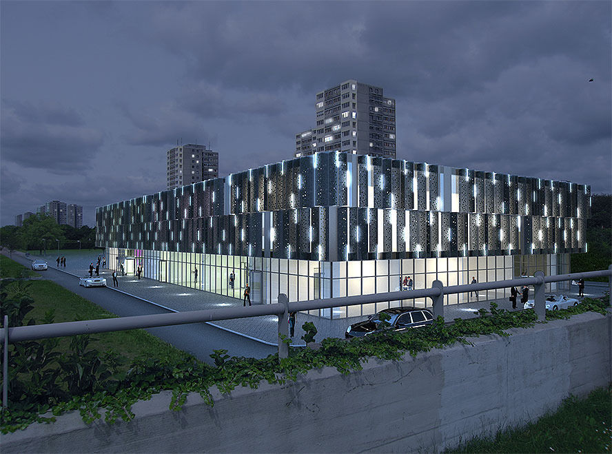 Cultural center building Low-poly 3D model_3