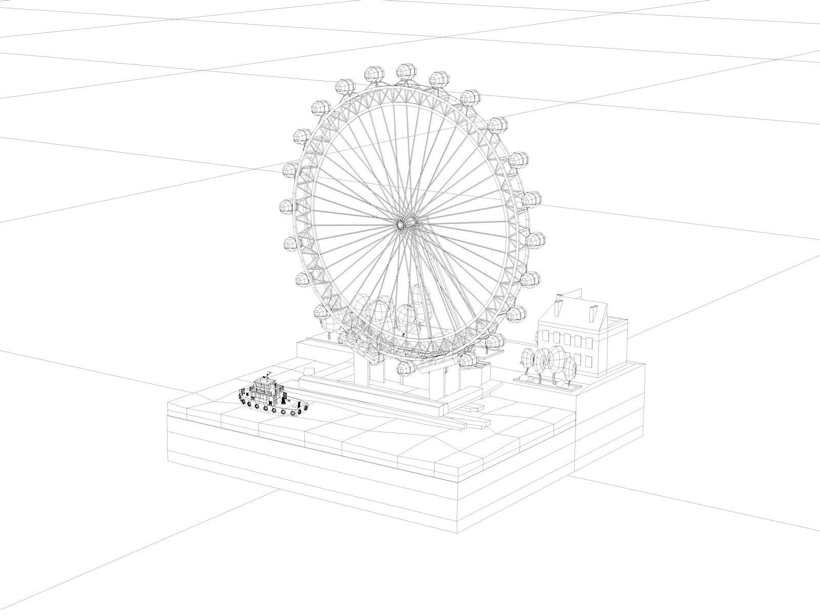 Cartoon Low Poly London Eye Landmark Low-poly 3D model_6