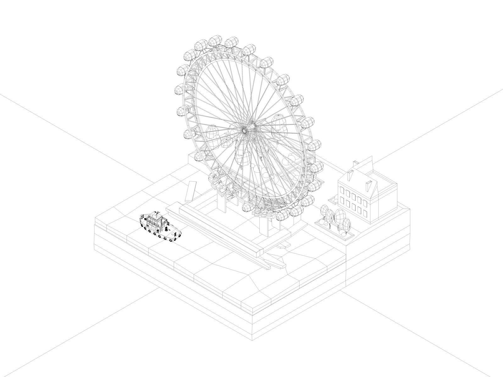 Cartoon Low Poly London Eye Landmark Low-poly 3D model_5