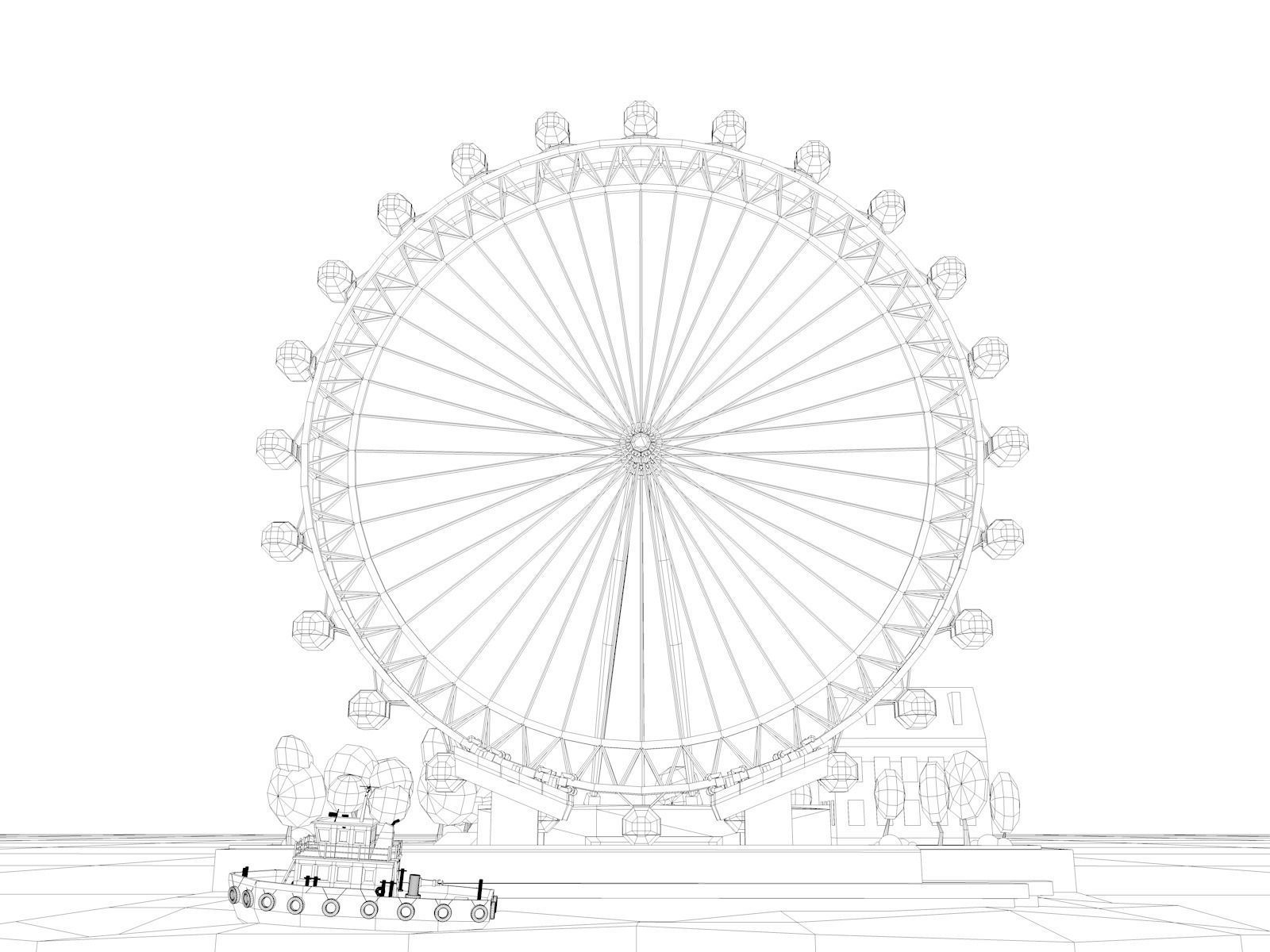 Cartoon Low Poly London Eye Landmark Low-poly 3D model_8