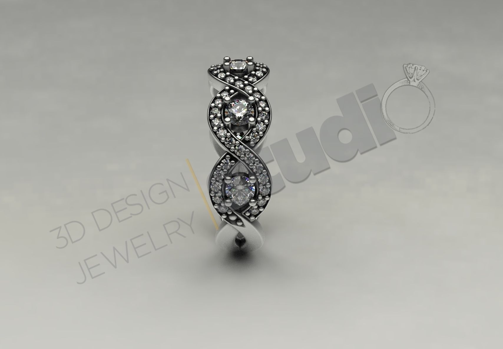 Luxury twist ring with stones 3d model print 3D print model_3