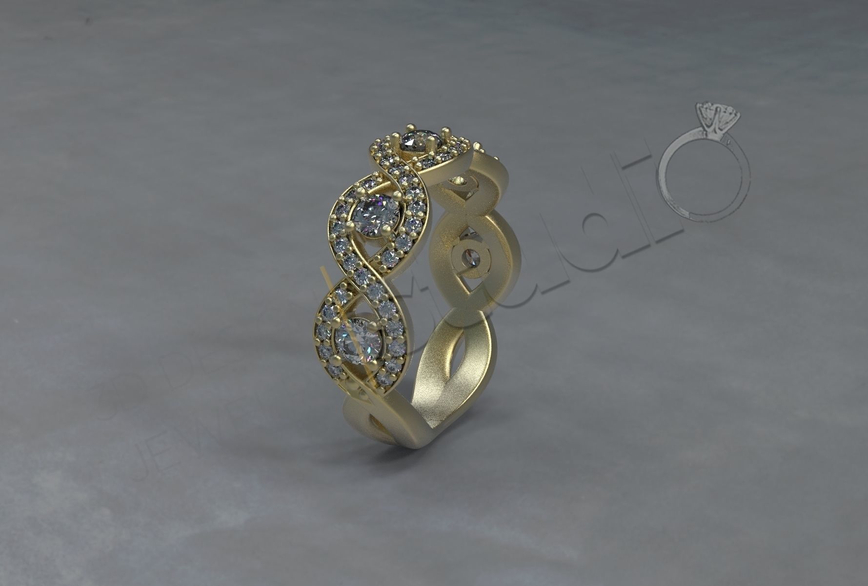 Luxury twist ring with stones 3d model print 3D print model_1