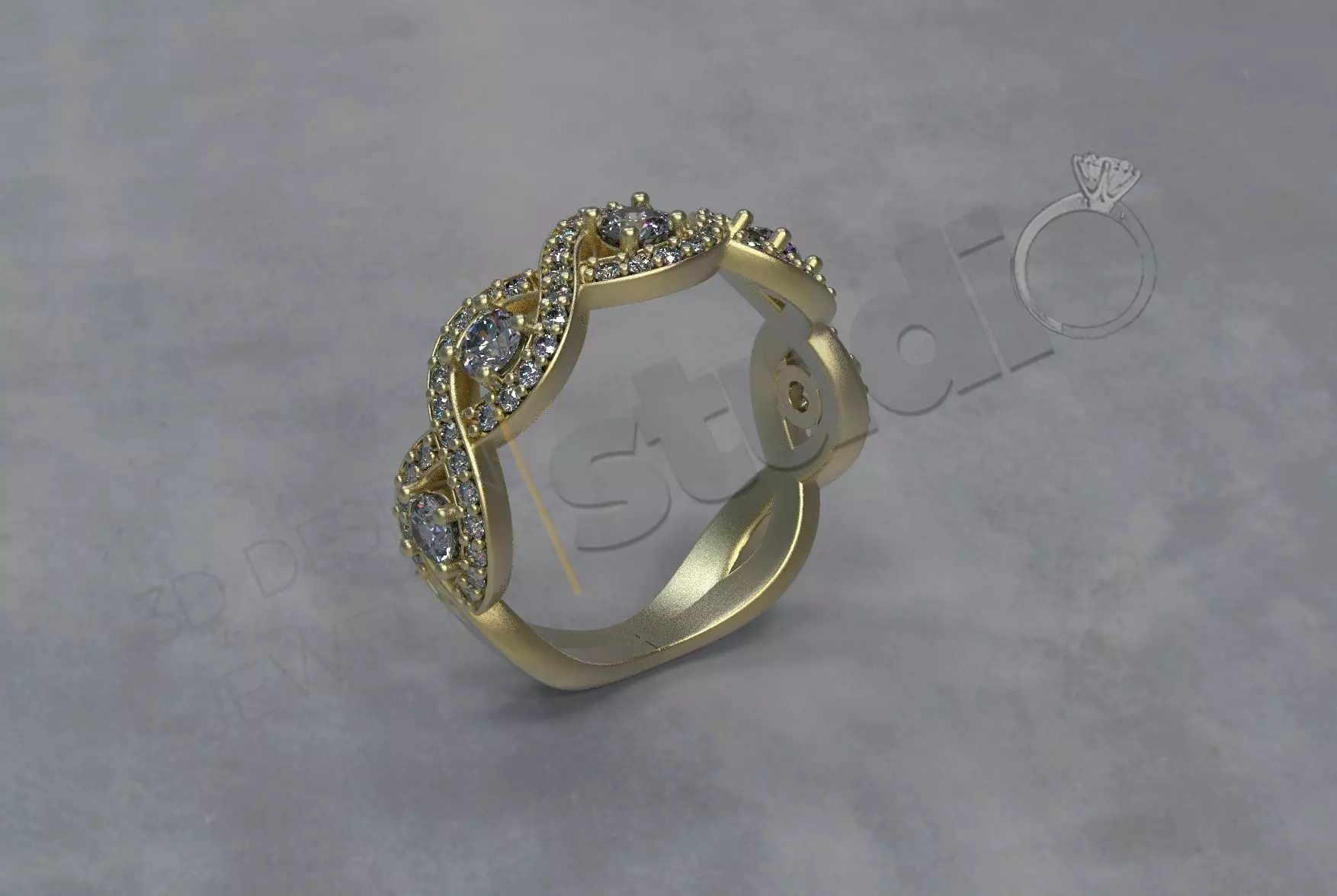Luxury twist ring with stones 3d model print 3D print model_0