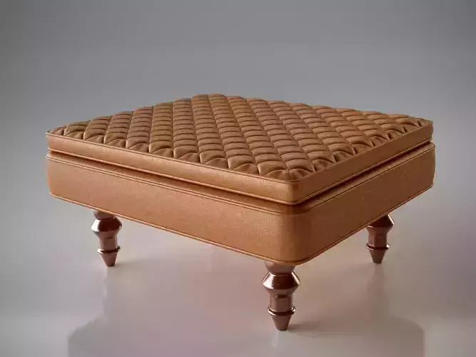 Ottoman Tan Leather and Wooden Legs