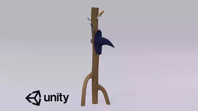 Low poly hanger wooden pole with hat
