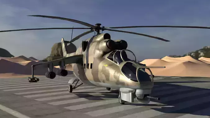   Mil Mi-24 Hind Attack Helicopter Low-poly 3D model