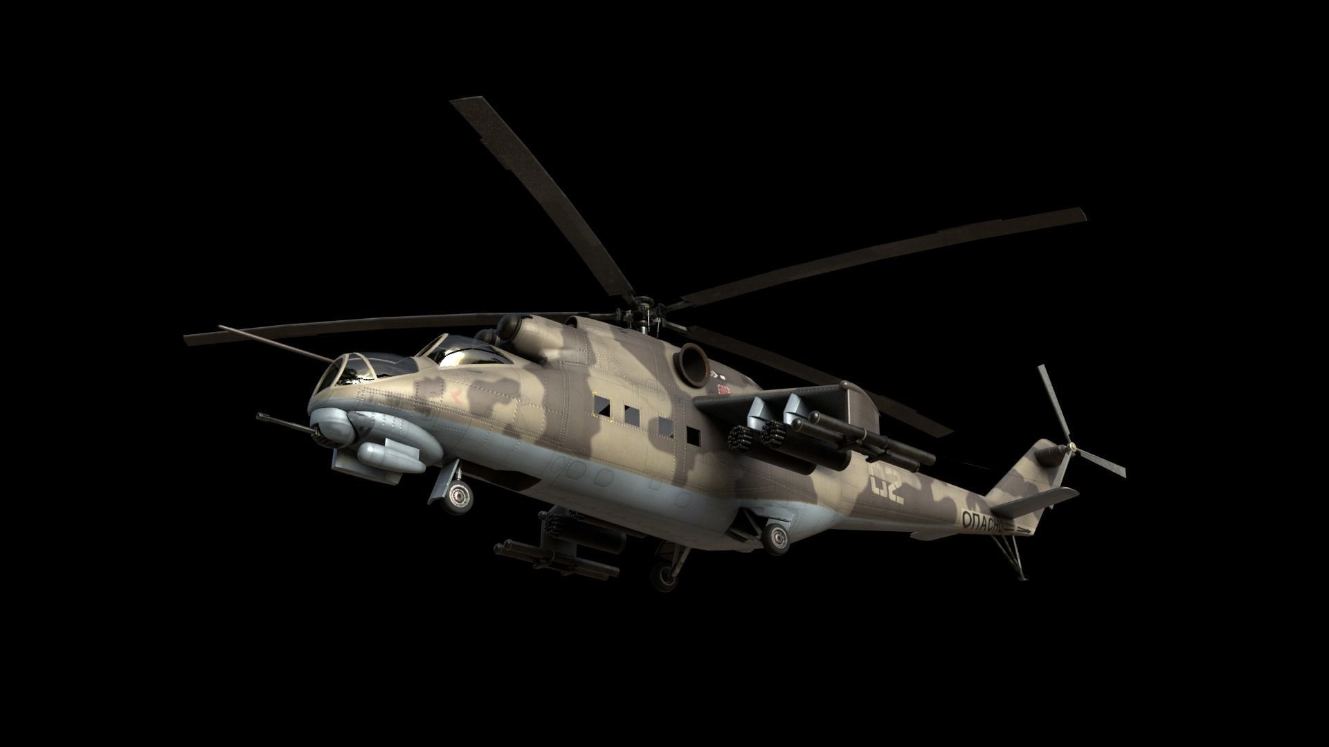   Mil Mi-24 Hind Attack Helicopter Low-poly 3D model_1