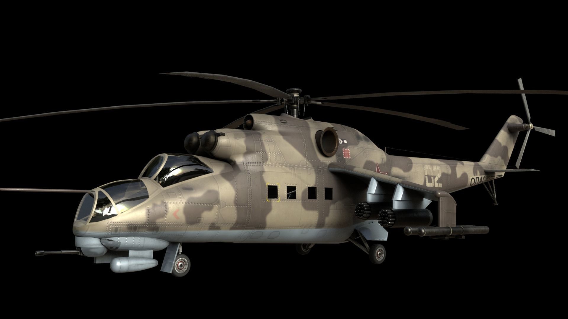   Mil Mi-24 Hind Attack Helicopter Low-poly 3D model_17