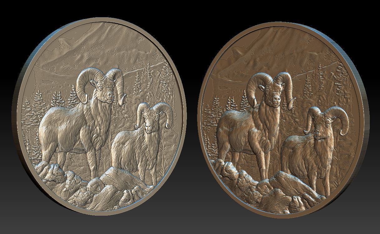 Rams in the Mountains Coin - relief - 2020 3D print model_1