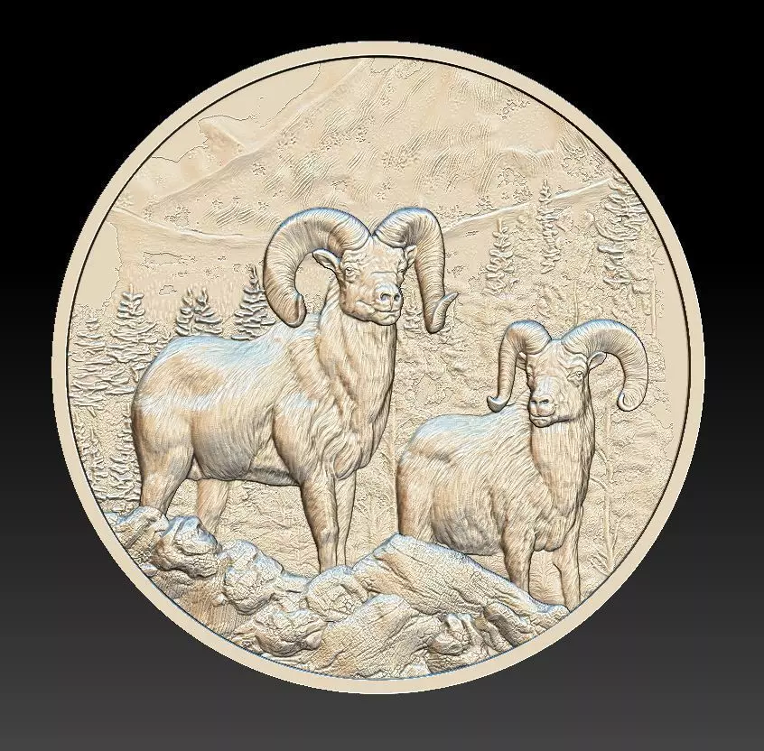 Rams in the Mountains Coin - relief - 2020 3D print model_0
