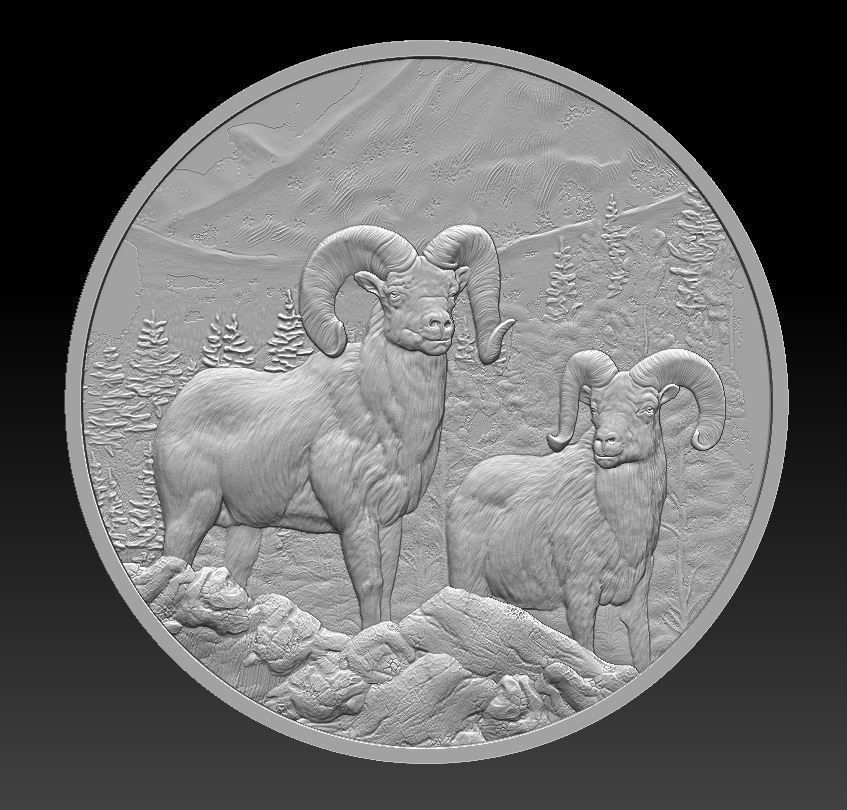 Rams in the Mountains Coin - relief - 2020 3D print model_2