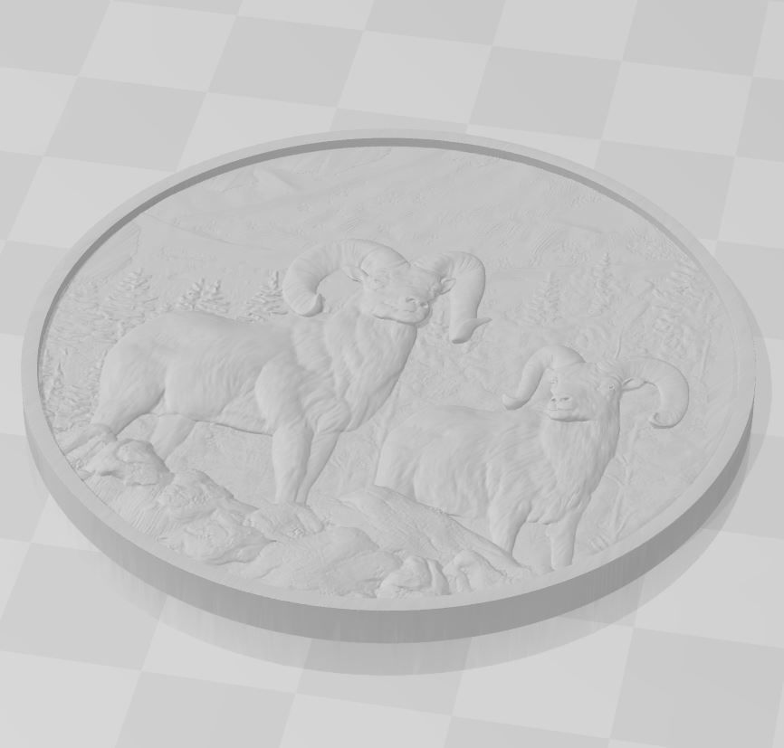 Rams in the Mountains Coin - relief - 2020 3D print model_4