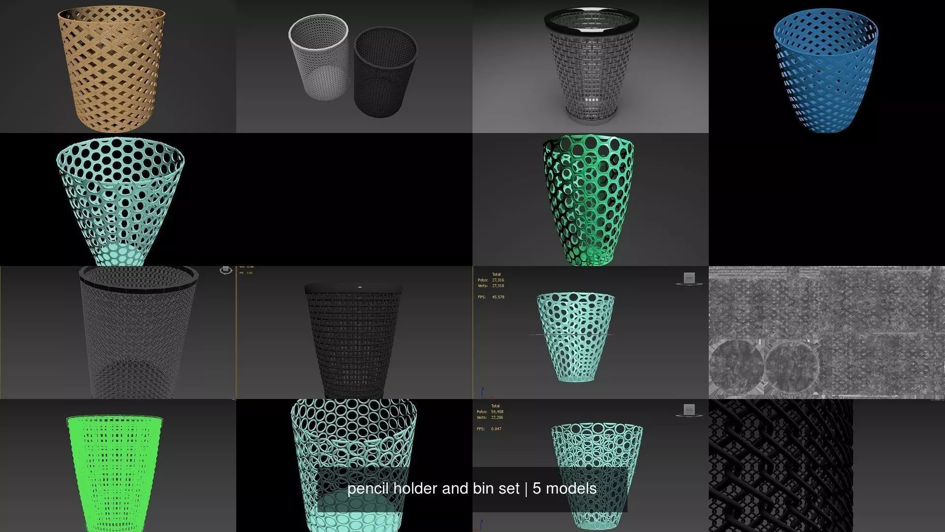 pencil holder and bin set 3D Model Collection_0