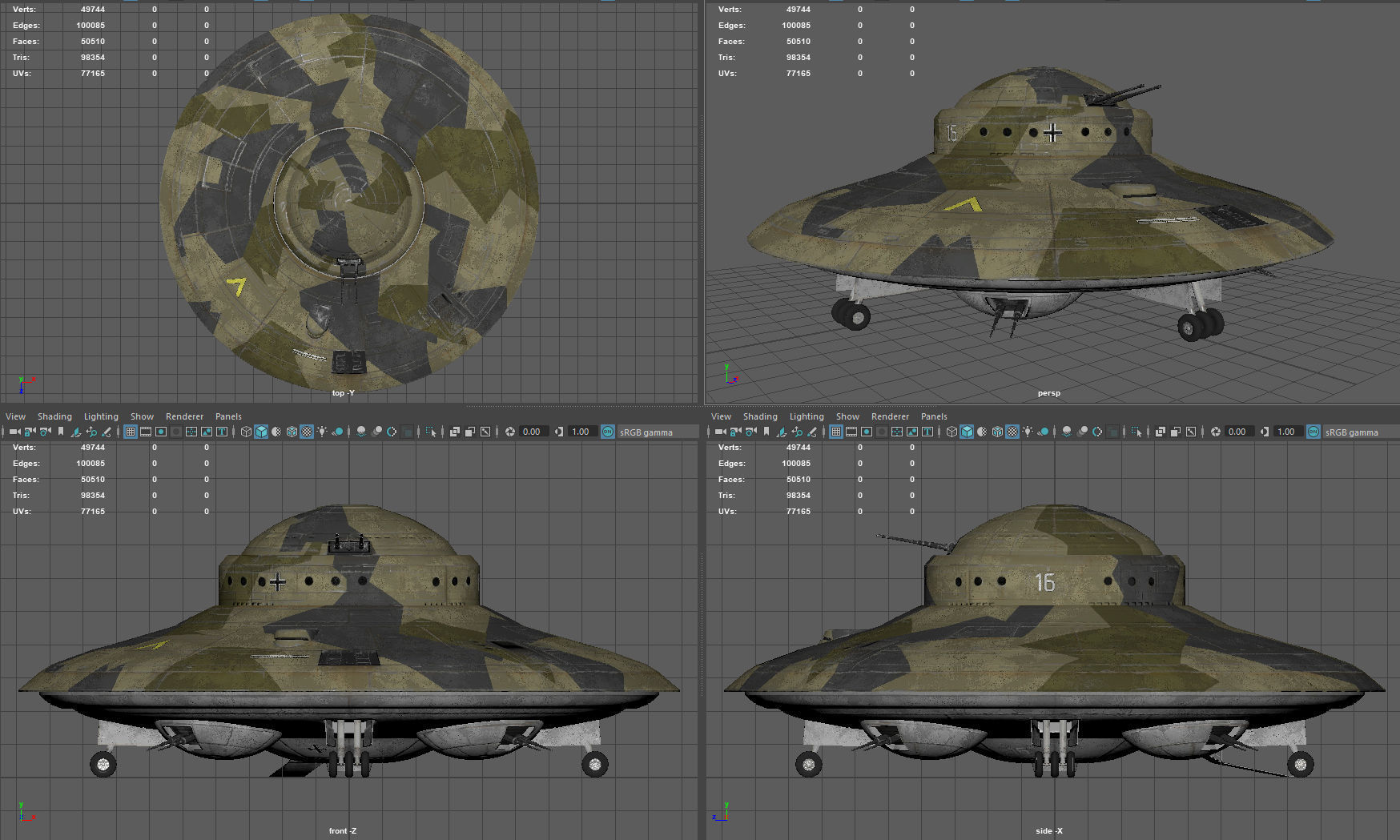 Haunebu ufo with camouflaged surface 3D model_6