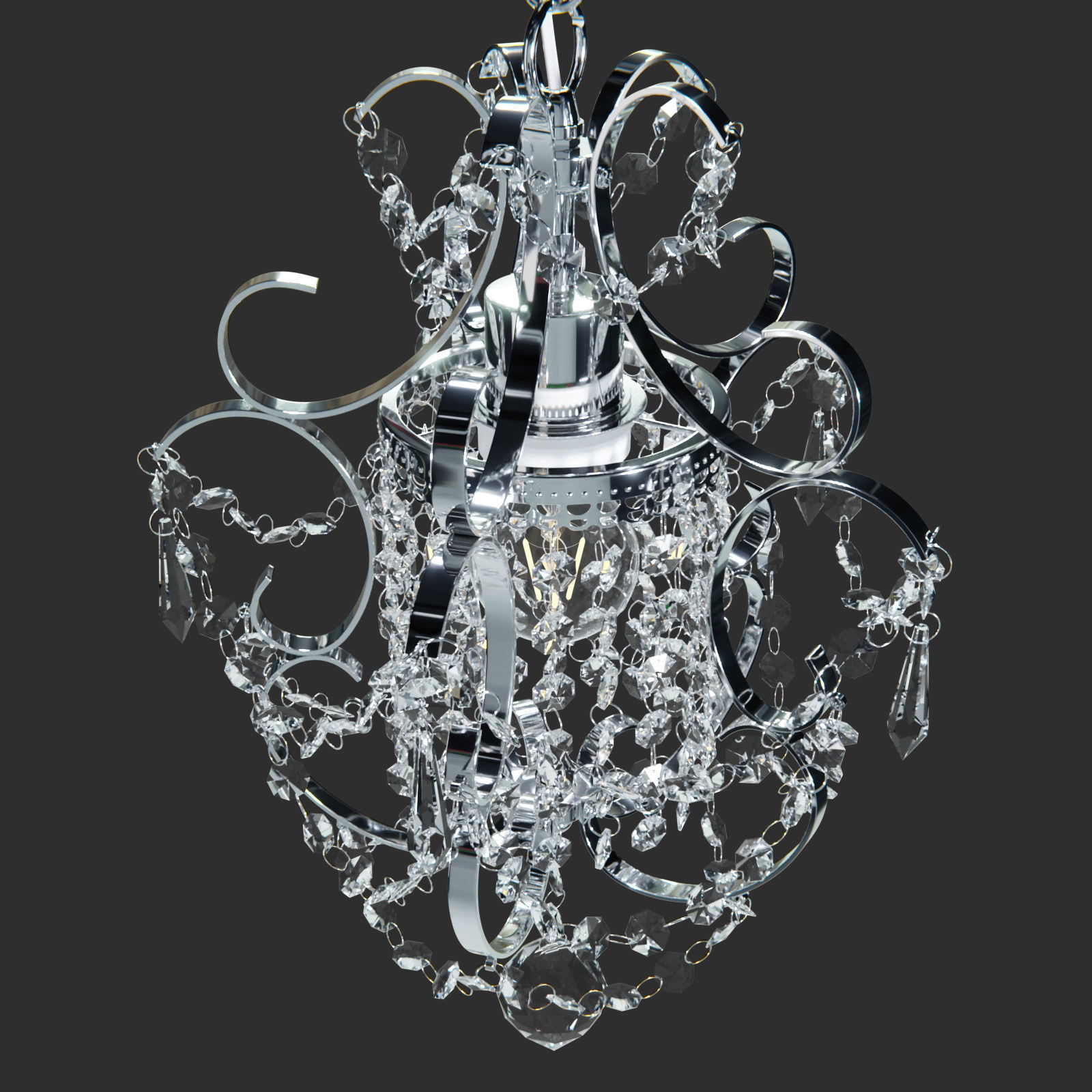 Amorette 1-Light Chrome Glam Lighting Mini Pendant Chandelier 3D model_2