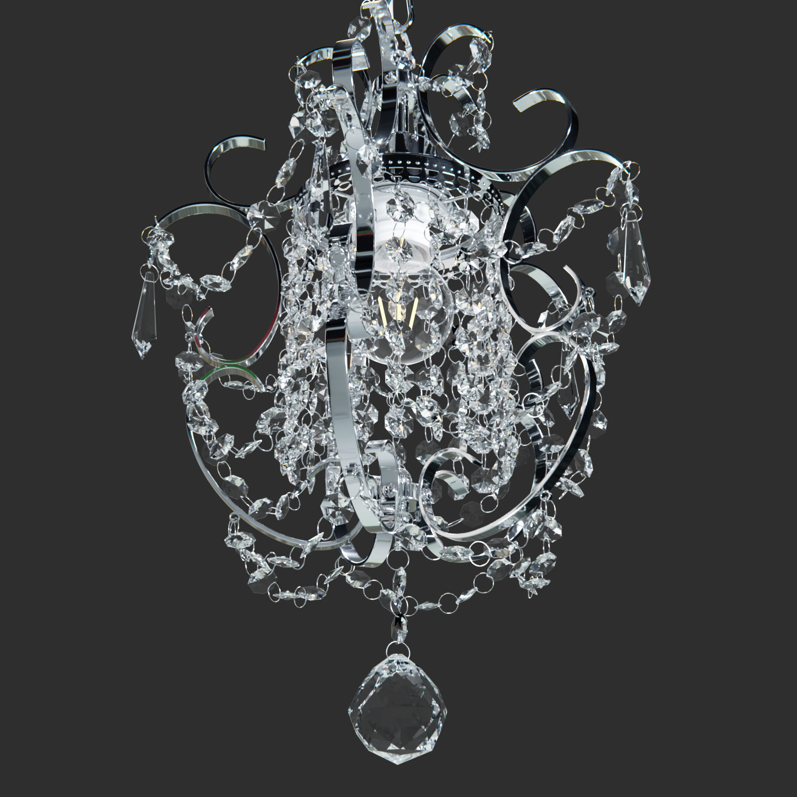 Amorette 1-Light Chrome Glam Lighting Mini Pendant Chandelier 3D model_3