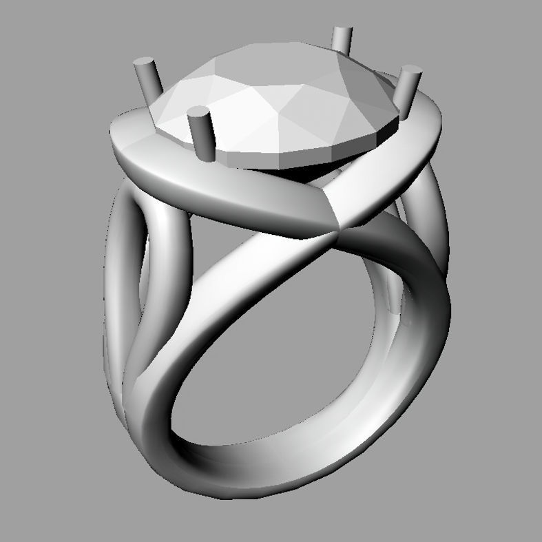 White Gold Oval Shaped Ring With Sapphire 3D print model 3D print model_1