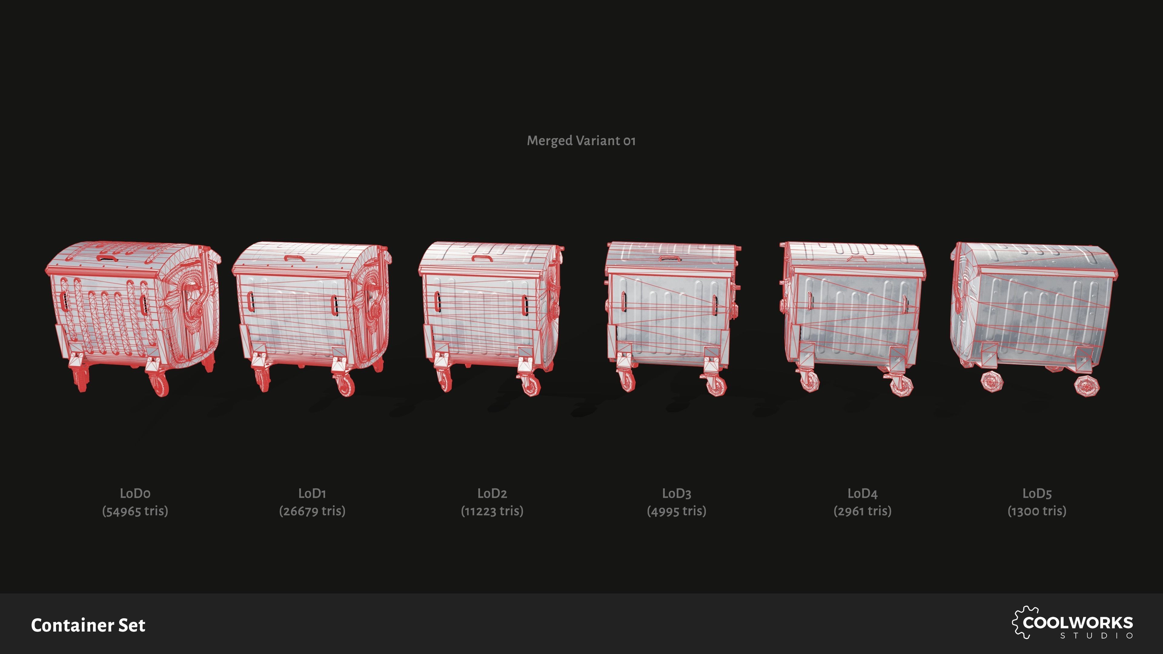 Container Set Low-poly 3D model_8