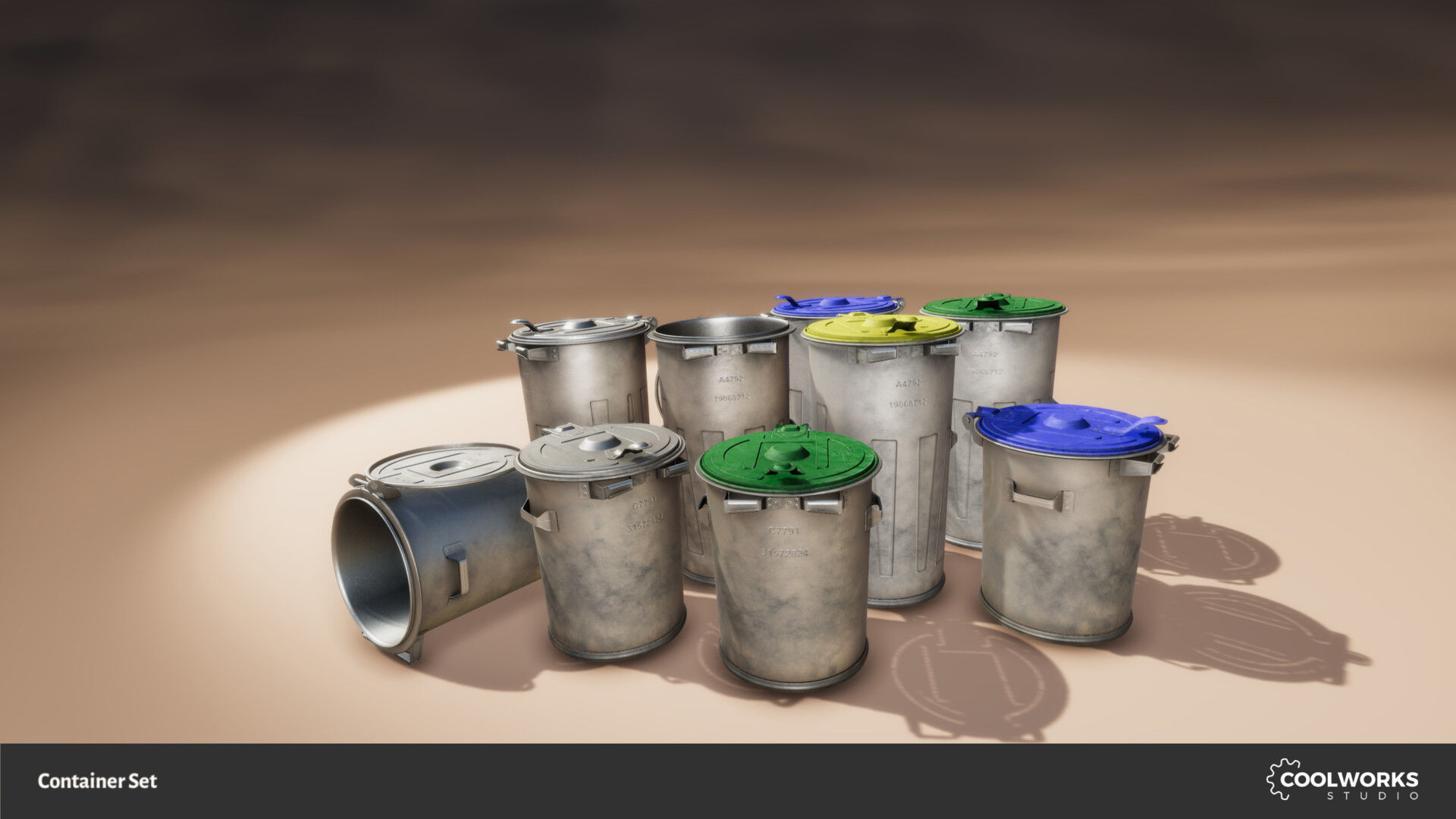 Container Set Low-poly 3D model_98