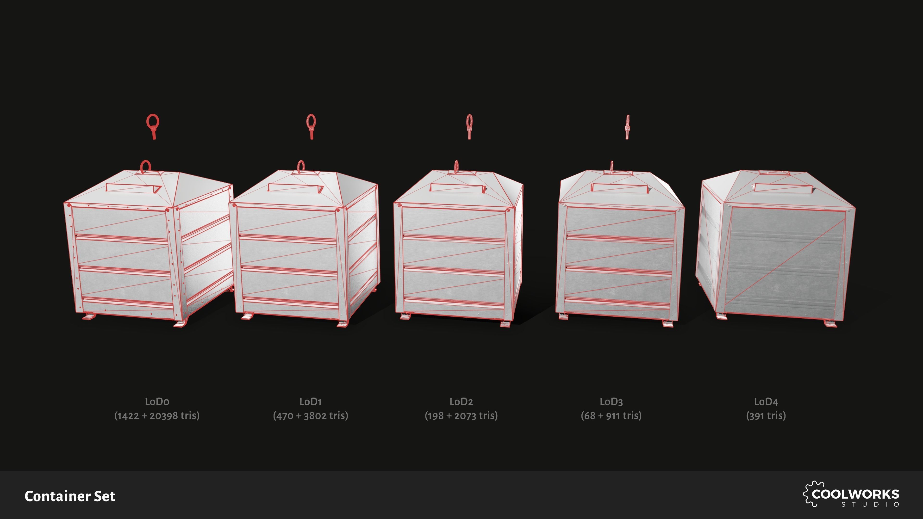 Container Set Low-poly 3D model_27