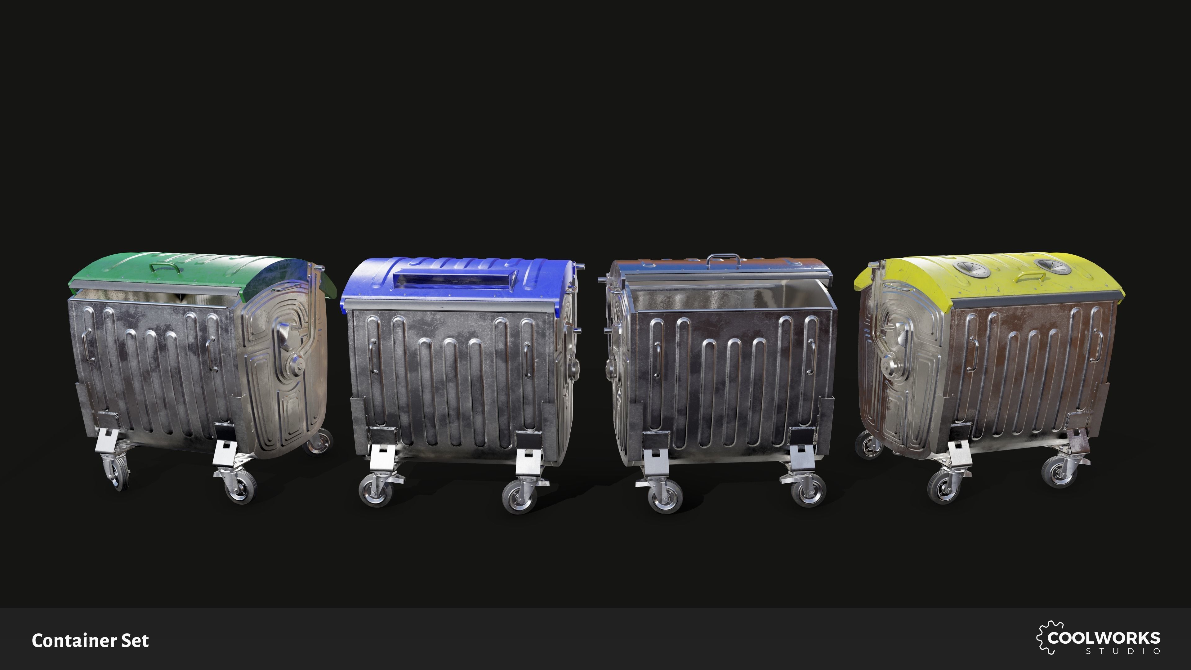 Container Set Low-poly 3D model_2
