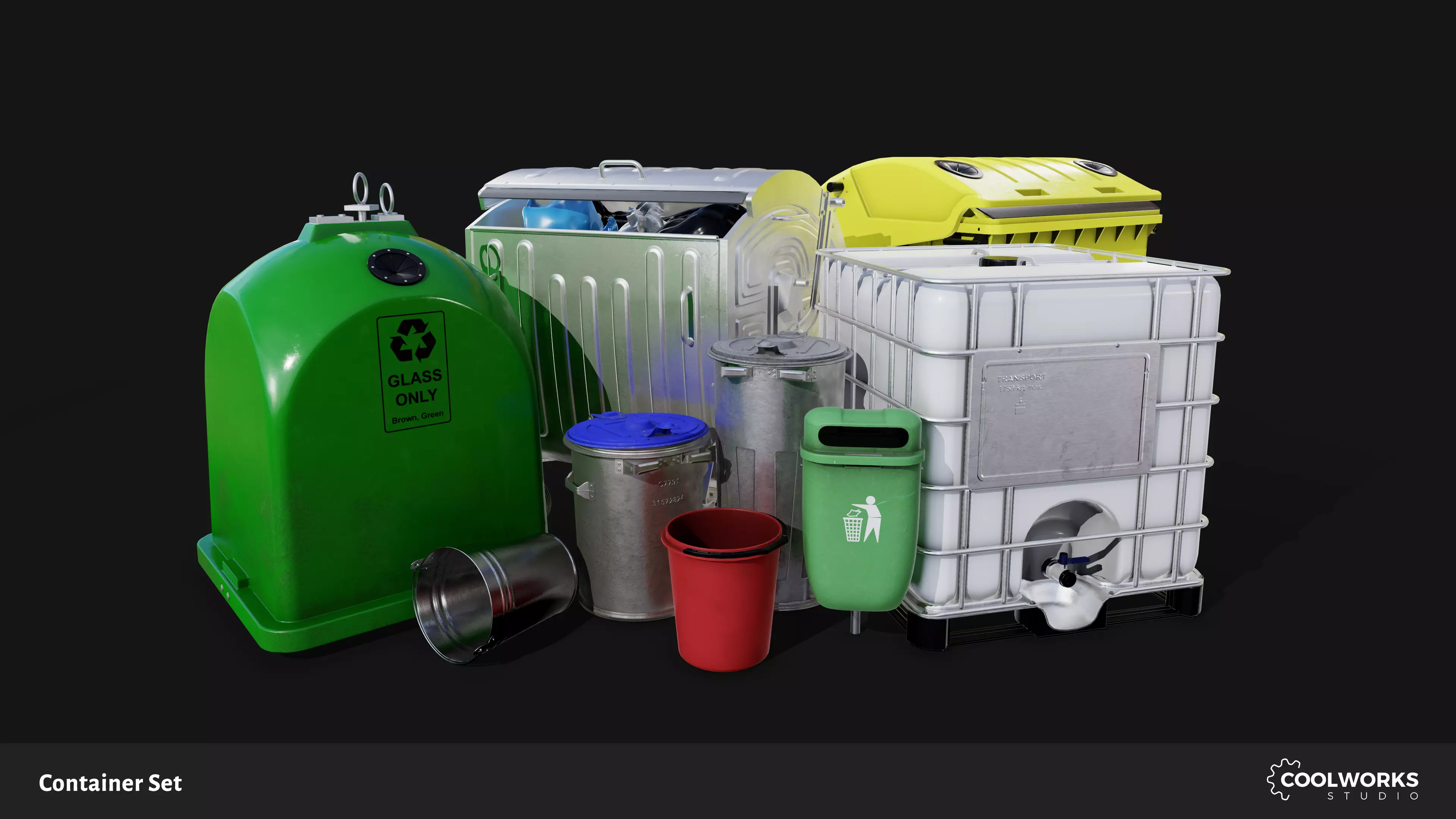 Container Set Low-poly 3D model_0