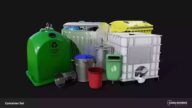 Container Set Low-poly 3D model