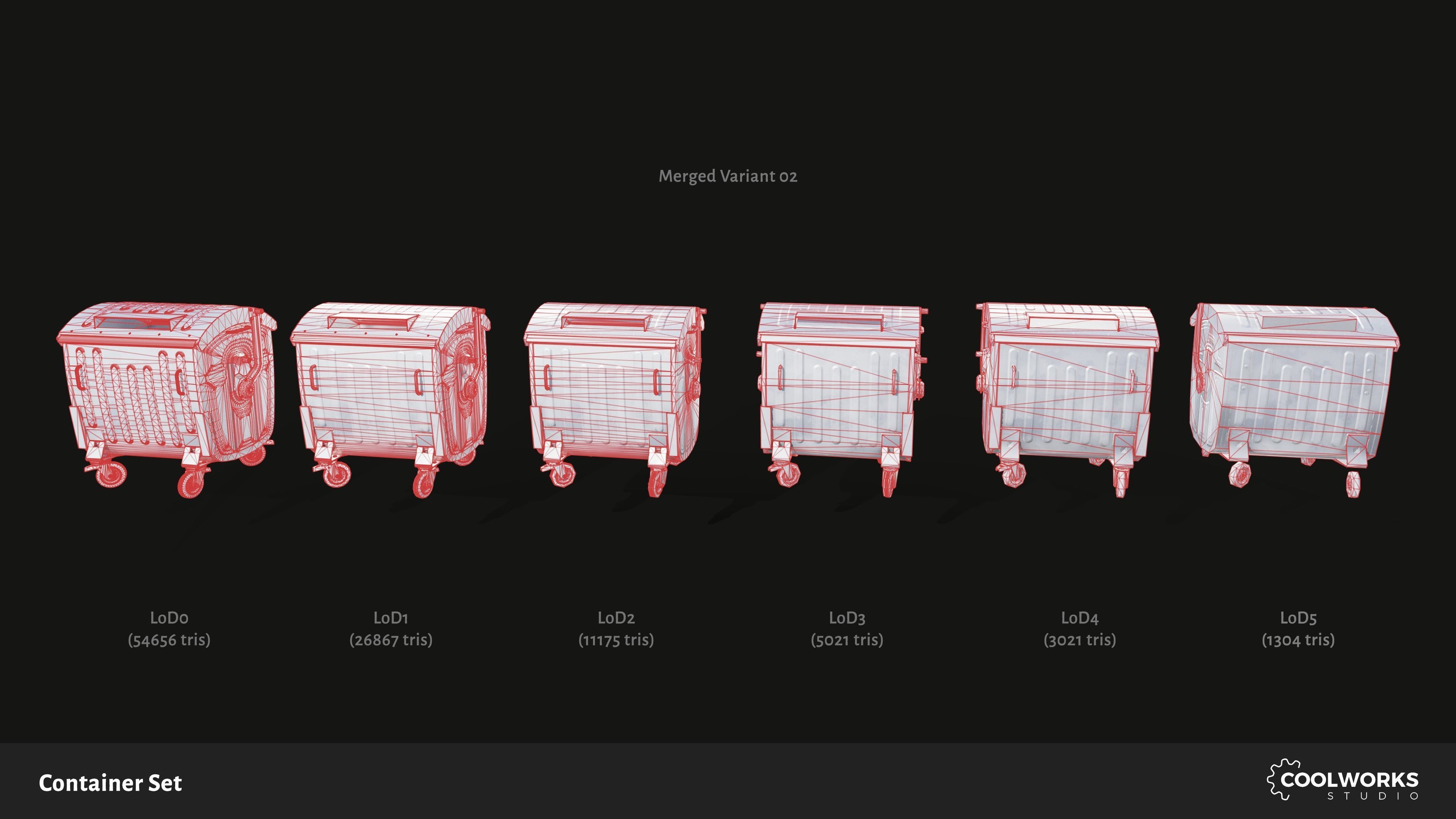 Container Set Low-poly 3D model_9