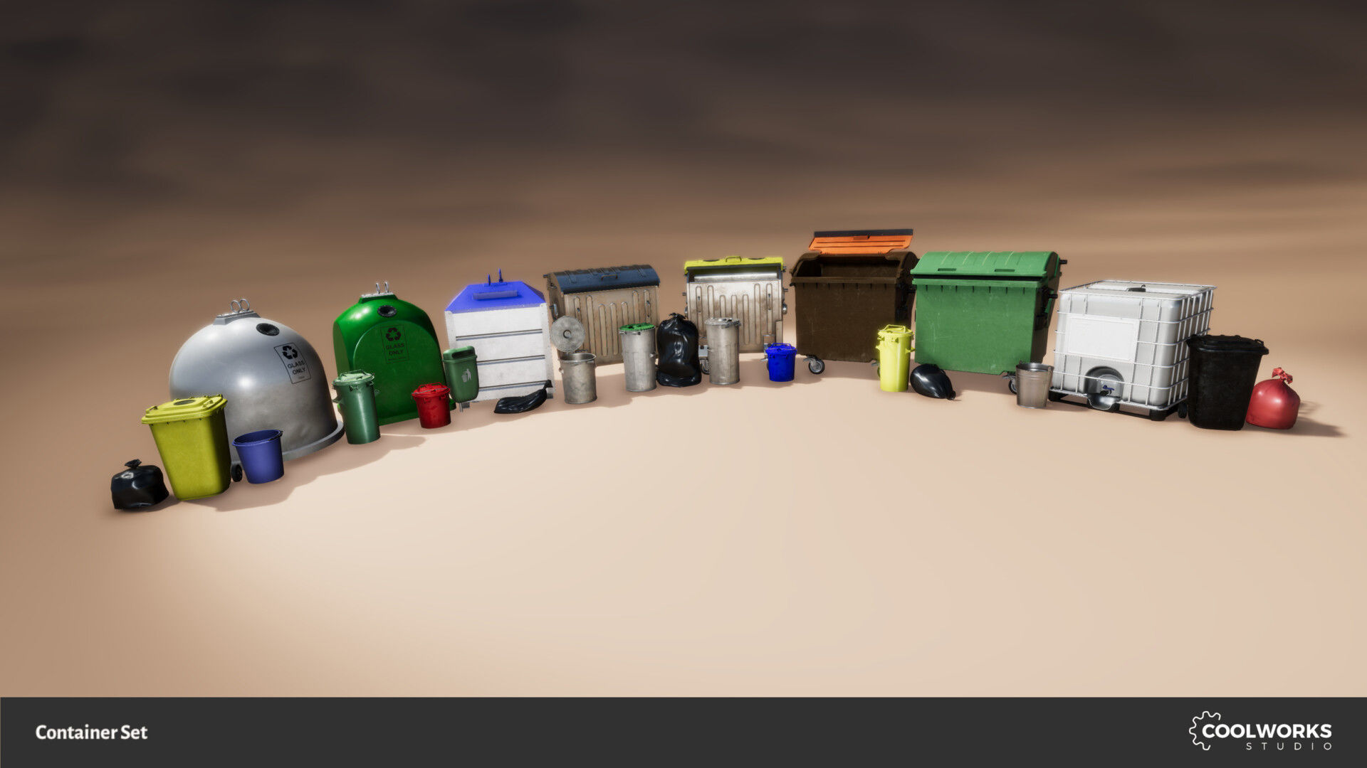 Container Set Low-poly 3D model_96