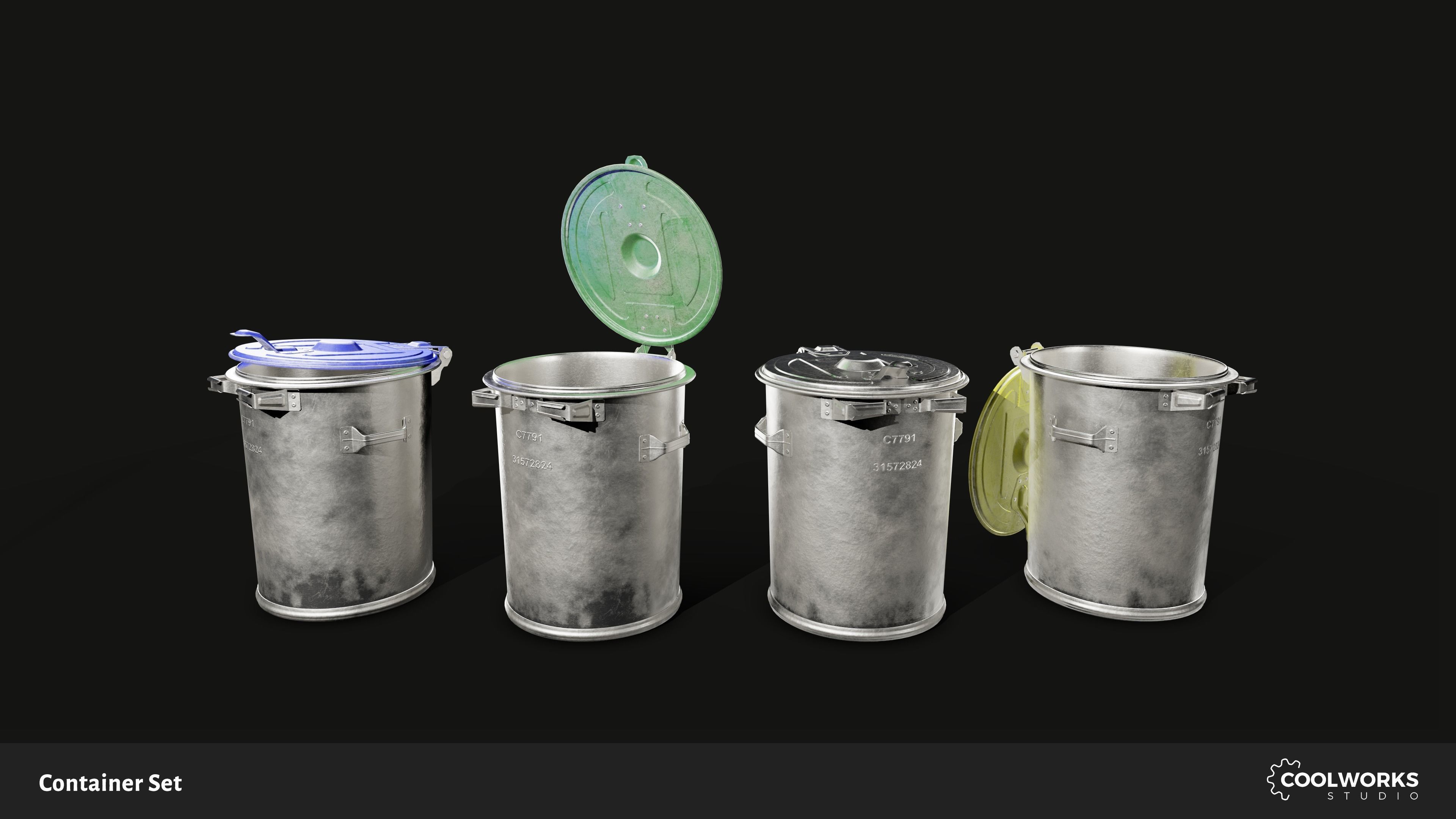 Container Set Low-poly 3D model_16