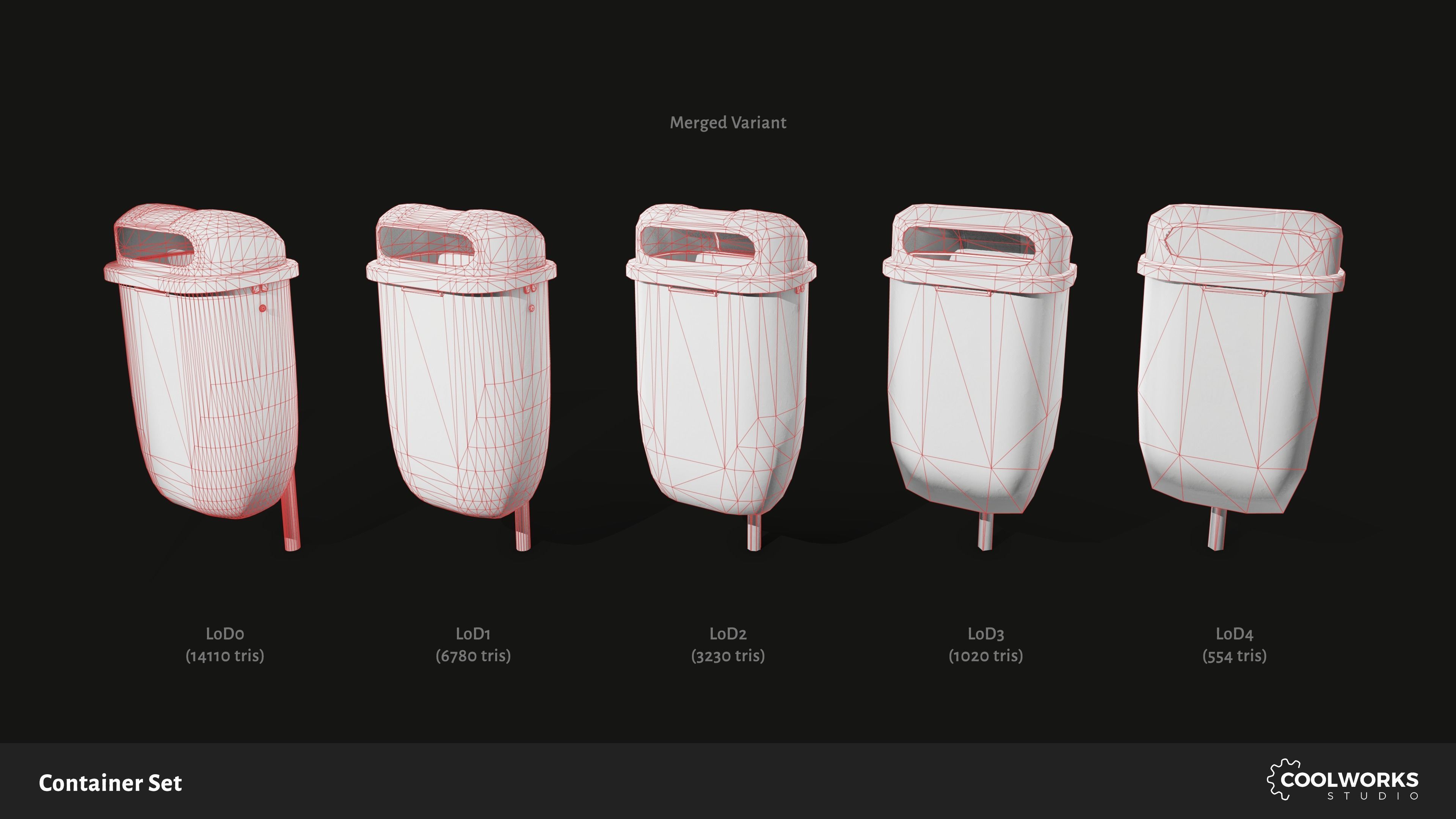 Container Set Low-poly 3D model_81